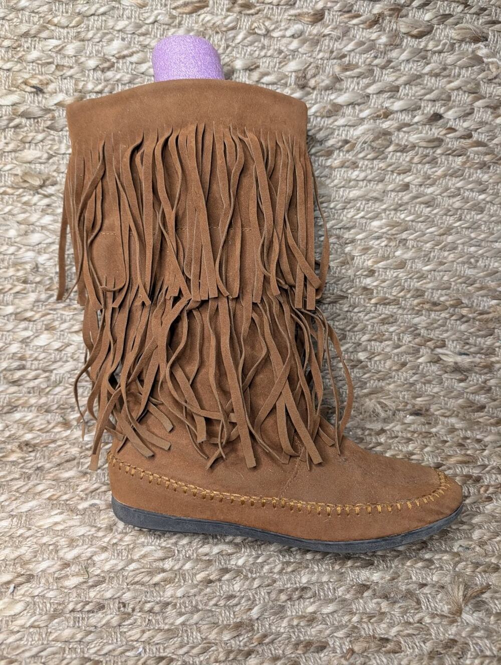 Women's Rampage Cantrell Brown Faux Suede Fringe Moccasin Boots Size 9.5 M